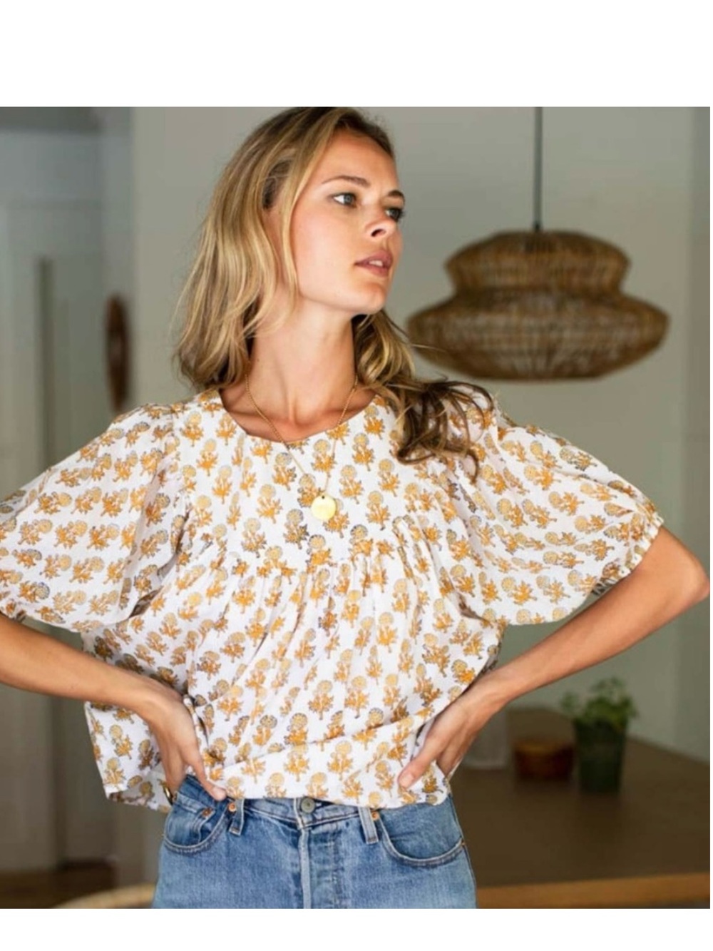 Emerson Fry India Collection Dahlia Top Little Marigolds Size L